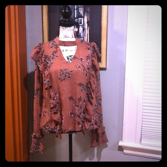 Endless Rose Tops - Endless Rose Semi-Sheer Bell Sleeve Blouse (L)